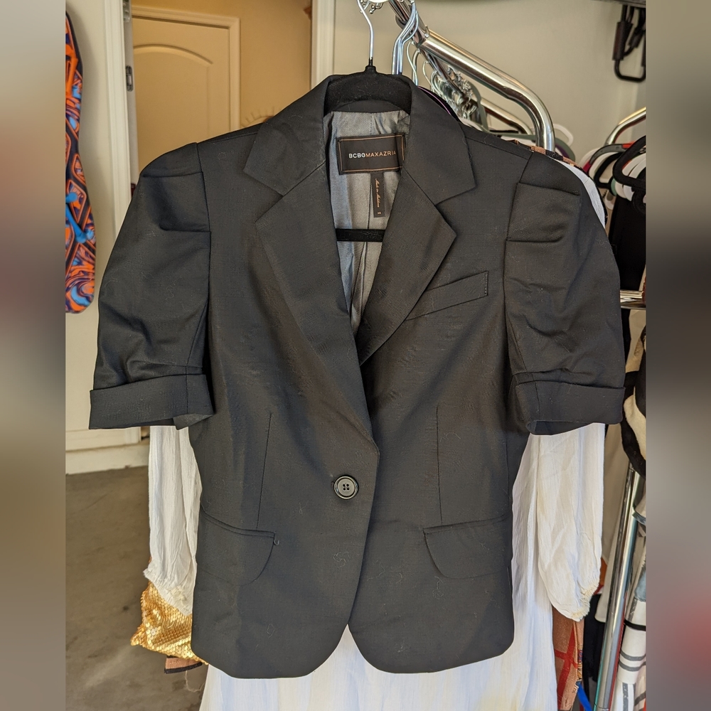 BCBG black fitted short sleeve suit jacket Mela.